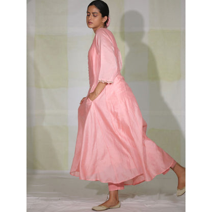 DEEPTHEE Chalk Pink High-Low Pocket Kurta with Pant (Set of 2)