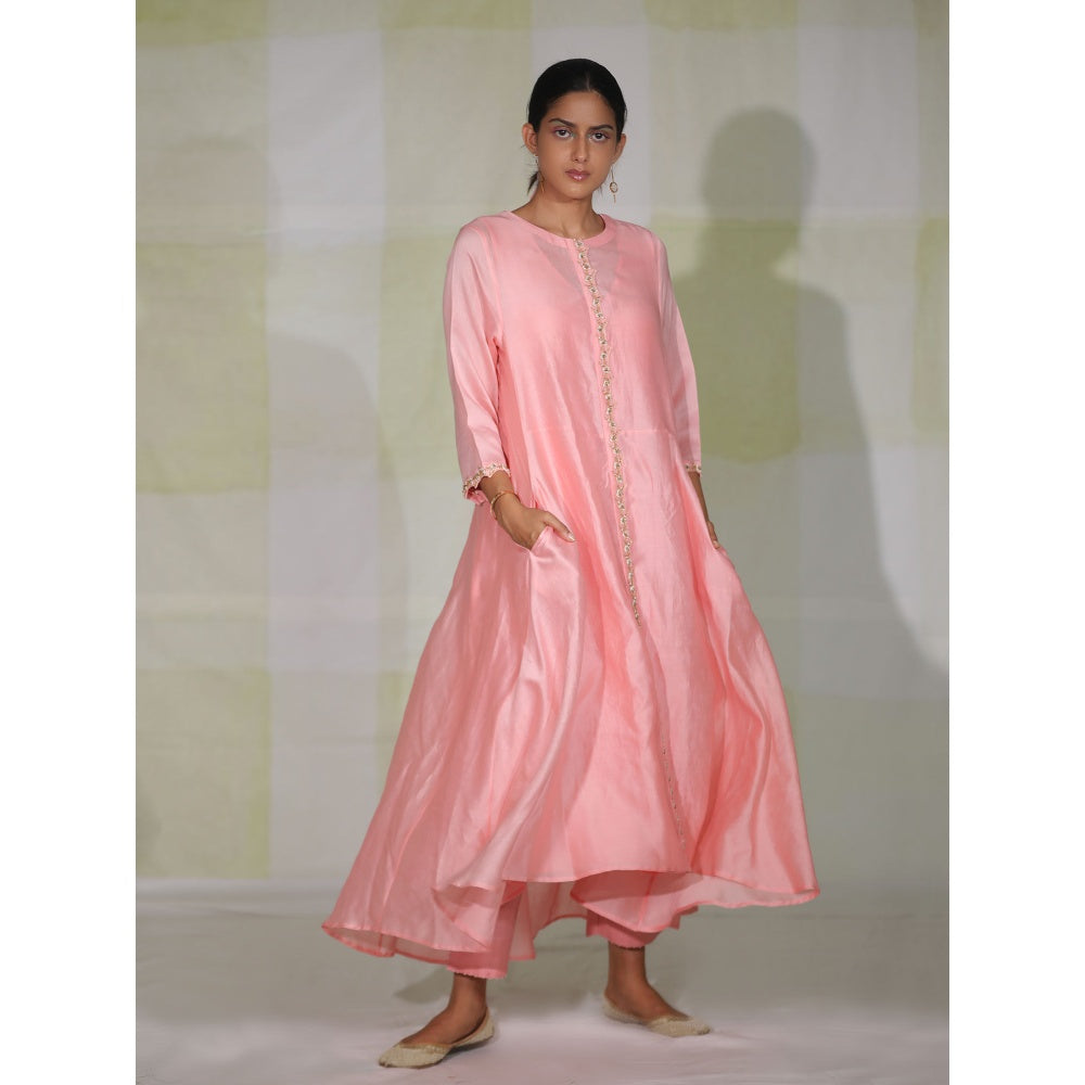 DEEPTHEE Chalk Pink High-Low Pocket Kurta with Pant (Set of 2)