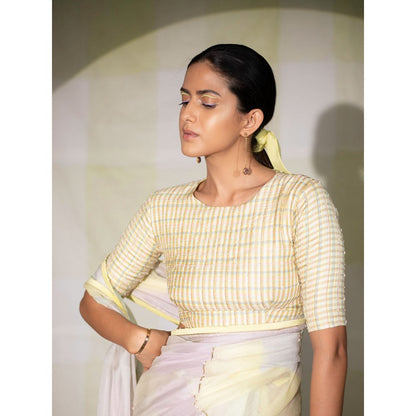 DEEPTHEE Multi Coloured Hand Woven Saree with Checkered Stitched Blouse