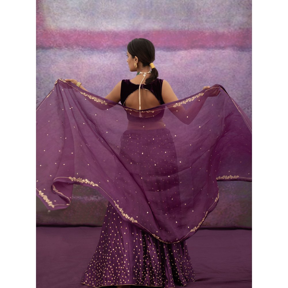 DEEPTHEE Purple All Over Booti Kalli Lehenga Set (Set of 3)