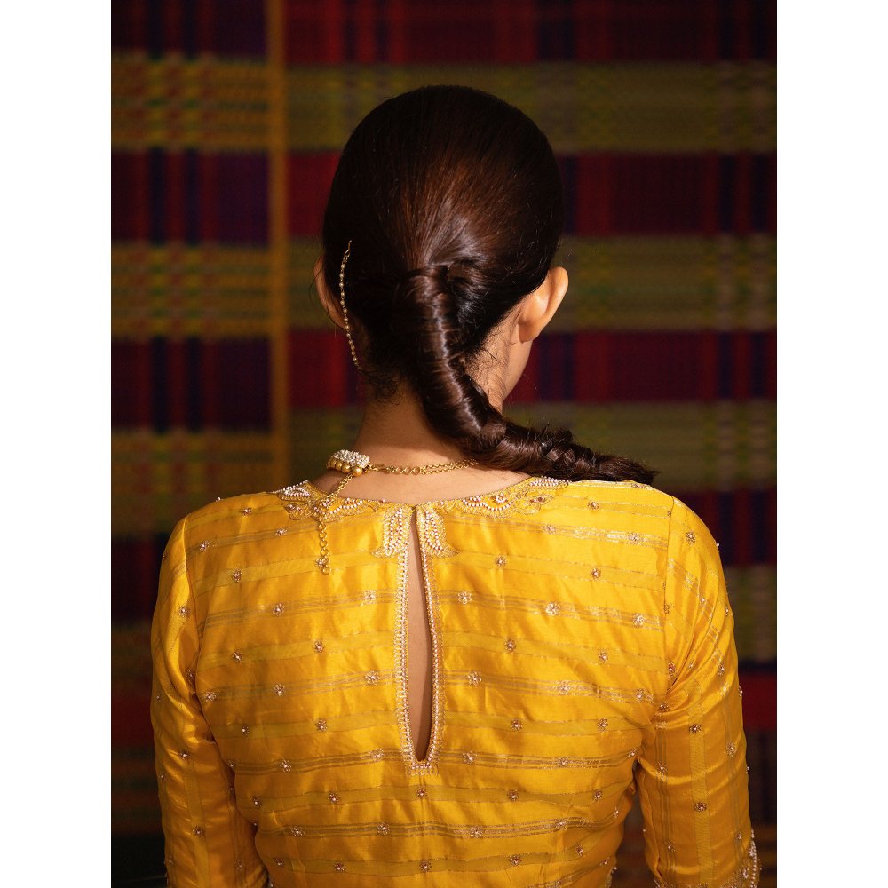 DEEPTHEE Haldi Hand Embellished Kalli Yellow Lehenga with Blouse & Dupatta (Set of 3)
