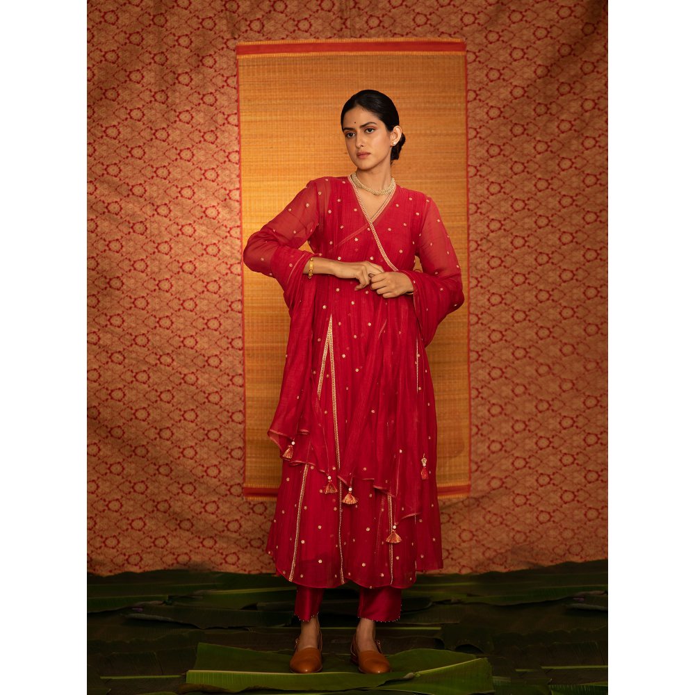 DEEPTHEE Sita Hand Embellished Angarkha Kurta with Pant & Dupatta (Set of 3)