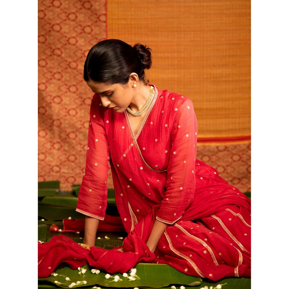 DEEPTHEE Sita Hand Embellished Angarkha Kurta with Pant & Dupatta (Set of 3)