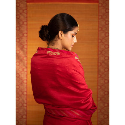 DEEPTHEE Sita Paisley Hand Embellished Silk Saree with Stitched Blouse