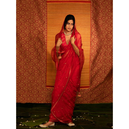 DEEPTHEE Sita Hand Embellished Mandala Palla Saree with Stitched Blouse