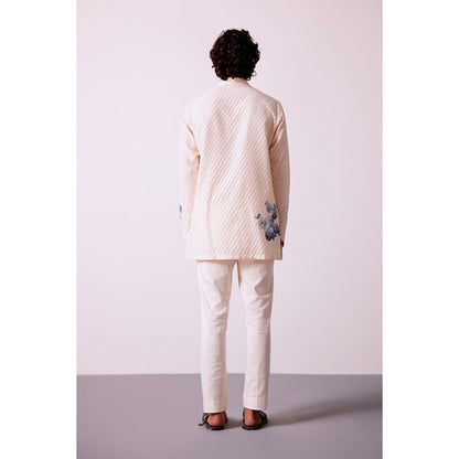 Devnaagri Ivory Stripe Hand Painted Kurta With Pant (Set of 2)