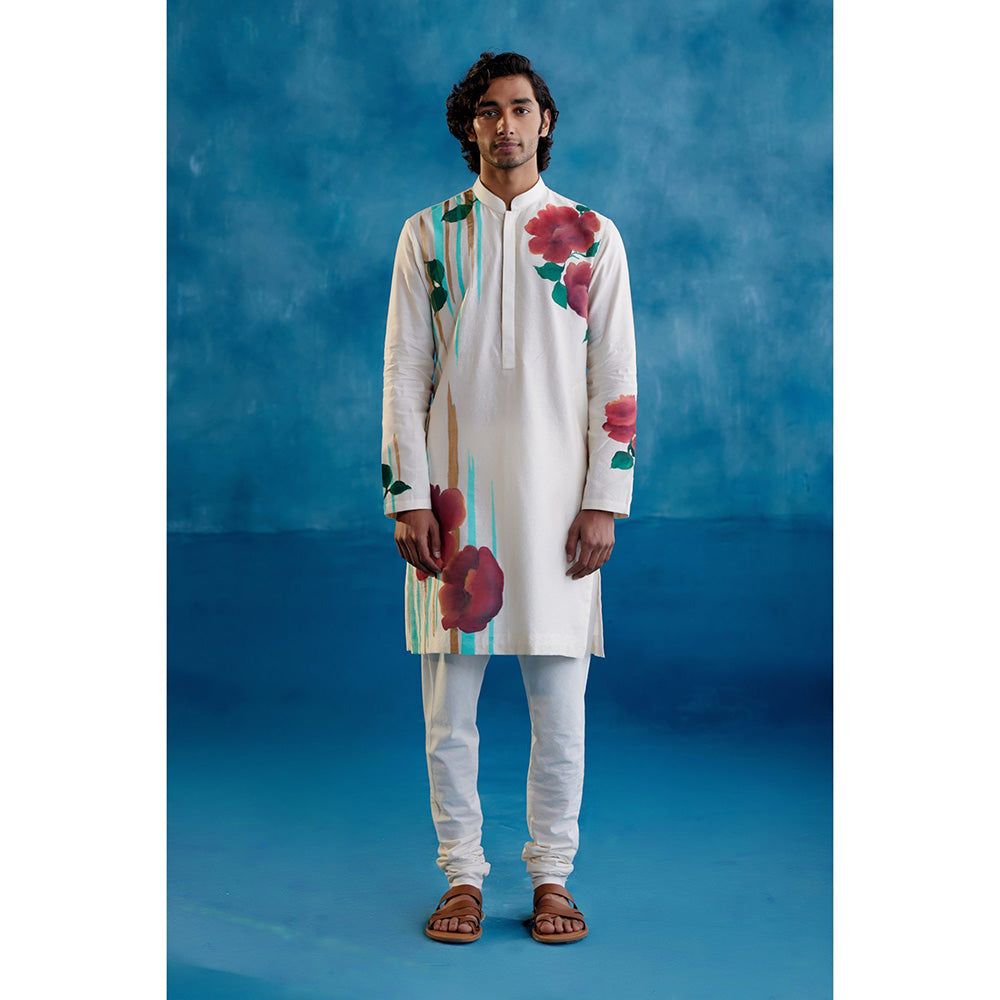 Devnaagri Beige Hand Painted Kurta With Churidar (Set of 2)