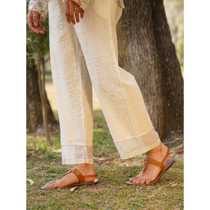 Dhaari by Deepika Handwoven Cotton Fabric Pants with Kantha Embroidery