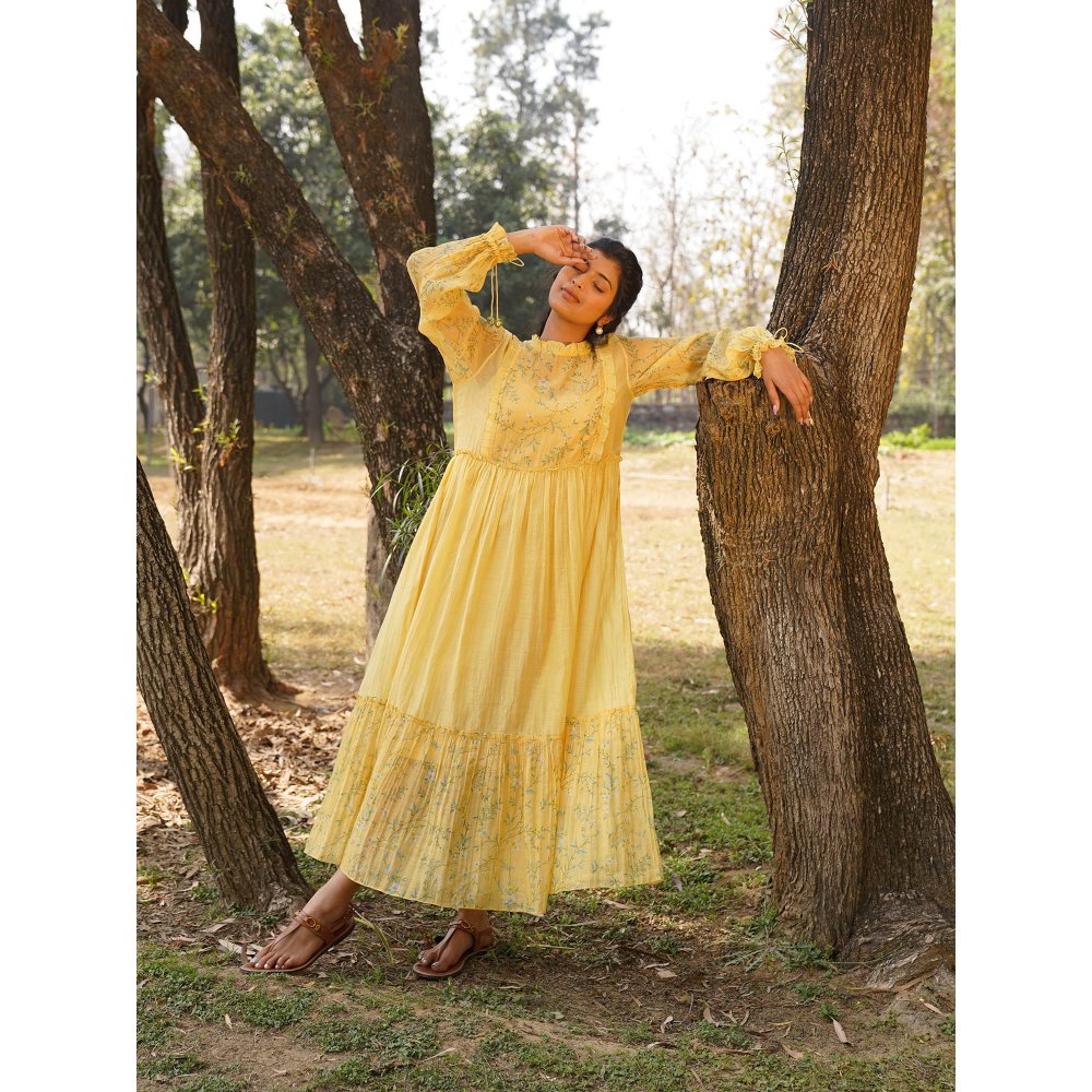 Dhaari by Deepika Handwoven Silk Dress with Hand Paint & Kantha Embroidery with Pearls