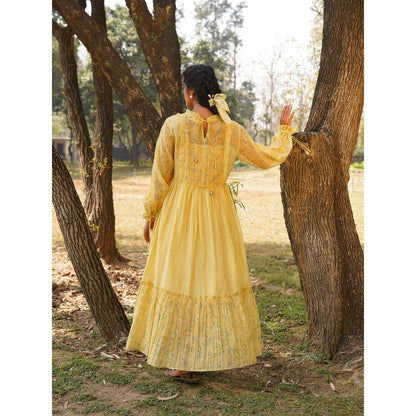 Dhaari by Deepika Handwoven Silk Dress with Hand Paint & Kantha Embroidery with Pearls