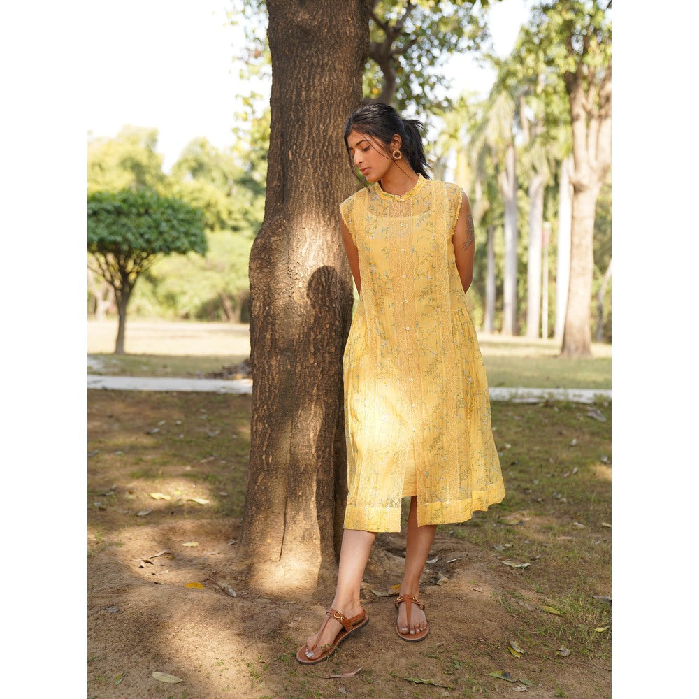 Dhaari by Deepika Handwoven Dress with Hand Painted & Kantha Embroidery with French Knots