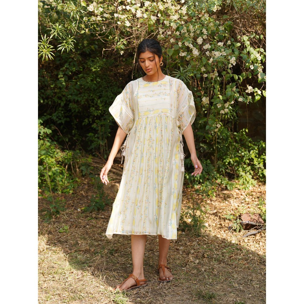 Dhaari by Deepika Handwoven Fabric Dress with Hand Painted & Kantha Embroidery & Pearls