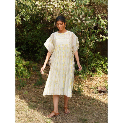 Dhaari by Deepika Handwoven Fabric Dress with Hand Painted & Kantha Embroidery & Pearls