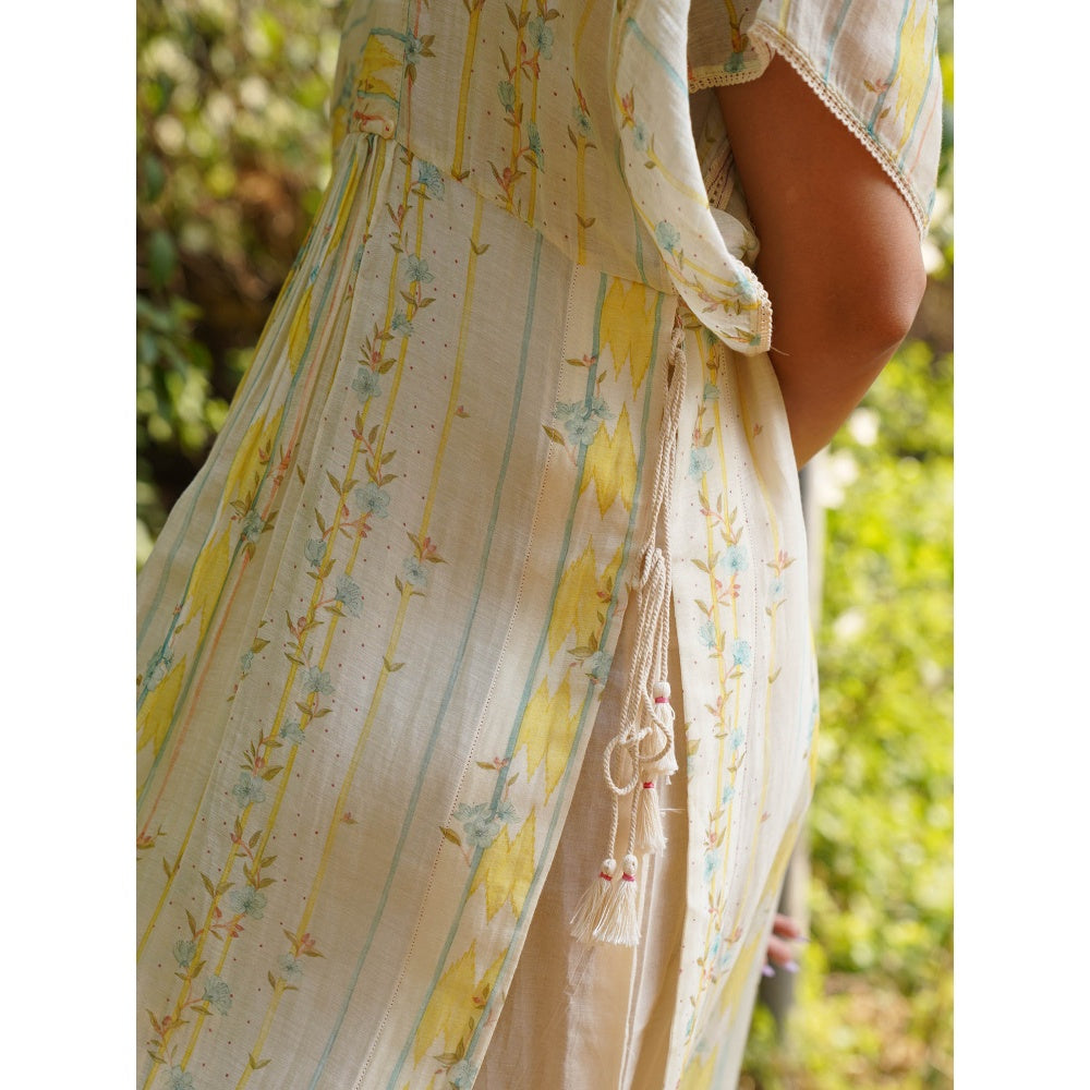 Dhaari by Deepika Handwoven Fabric Dress with Hand Painted & Kantha Embroidery & Pearls