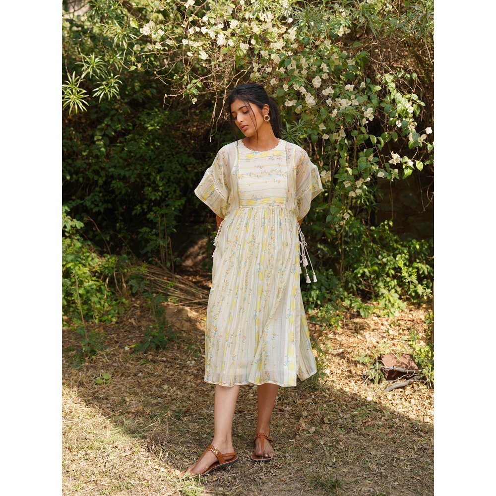 Dhaari by Deepika Handwoven Fabric Dress with Hand Painted & Kantha Embroidery & Pearls