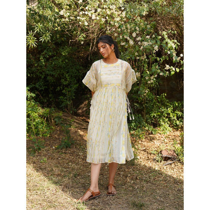 Dhaari by Deepika Handwoven Fabric Dress with Hand Painted & Kantha Embroidery & Pearls