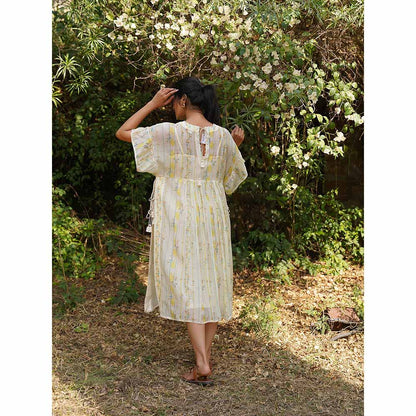 Dhaari by Deepika Handwoven Fabric Dress with Hand Painted & Kantha Embroidery & Pearls