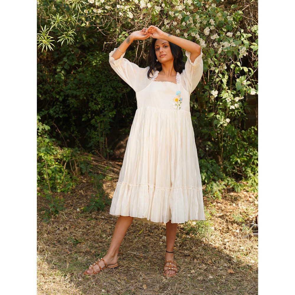 Dhaari by Deepika Handwoven Dress with Hand Embroidery & Kantha with Pearl Neckline