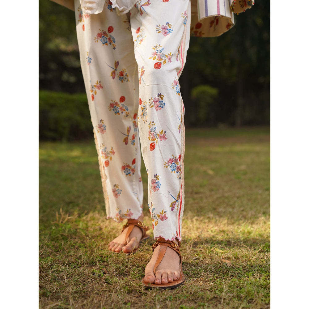 Dhaari by Deepika Handwoven Cotton Pants with Scallop At Hem & Hand Painted Details