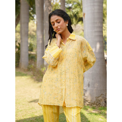 Dhaari by Deepika Handwoven Cotton Silk Shirt with Hand Painted & Lace Details