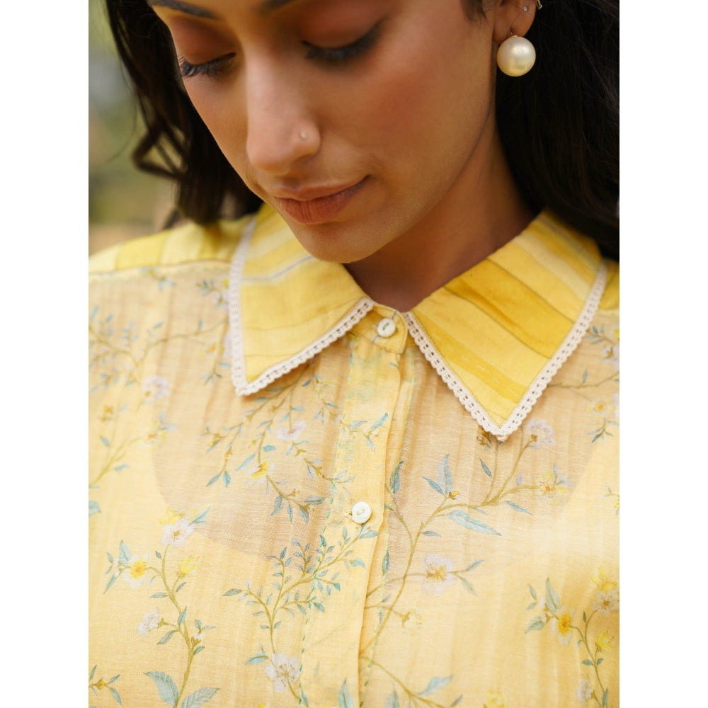 Dhaari by Deepika Handwoven Cotton Silk Shirt with Hand Painted & Lace Details