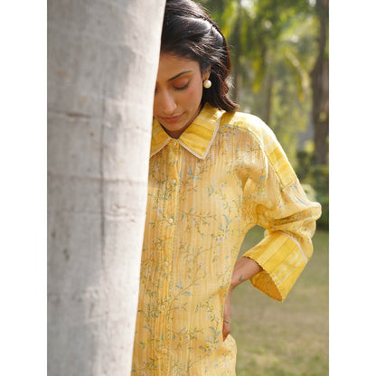 Dhaari by Deepika Handwoven Cotton Silk Shirt with Hand Painted & Lace Details