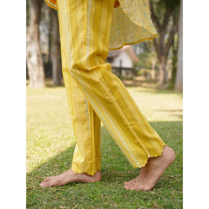 Dhaari by Deepika Handwoven Striped Cotton Silk Fabric Pants with Hand Paint