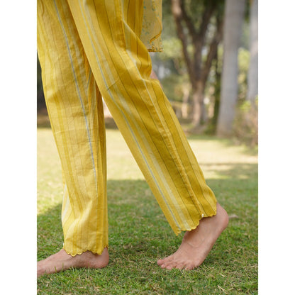 Dhaari by Deepika Handwoven Striped Cotton Silk Fabric Pants with Hand Paint