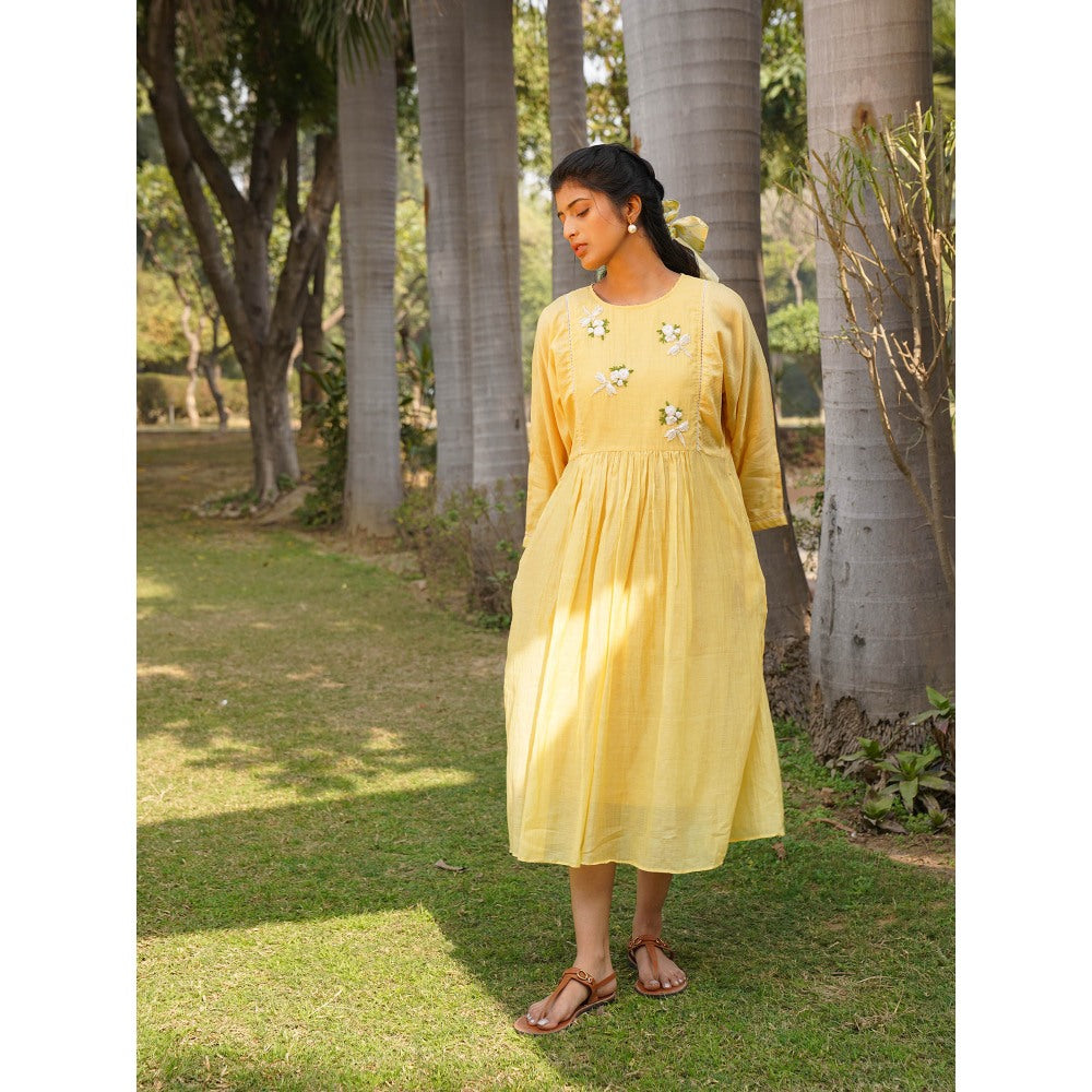 Dhaari by Deepika Handwoven Dress with Butterfly Embroidery with Hand Kantha & Pearl Details