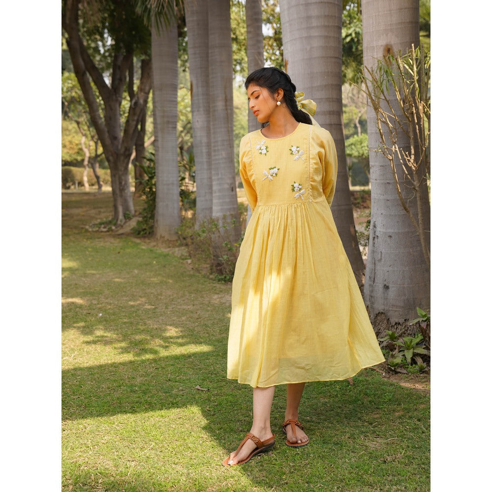 Dhaari by Deepika Handwoven Dress with Butterfly Embroidery with Hand Kantha & Pearl Details