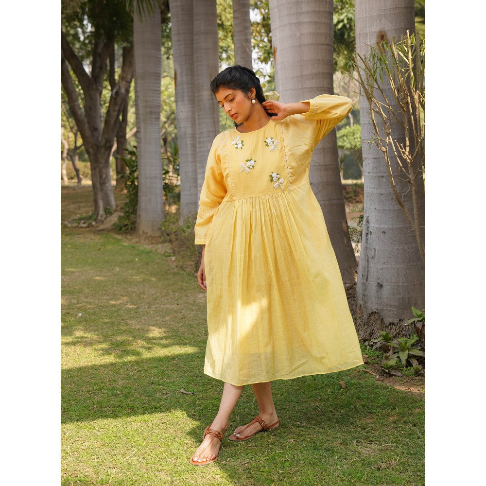 Dhaari by Deepika Handwoven Dress with Butterfly Embroidery with Hand Kantha & Pearl Details