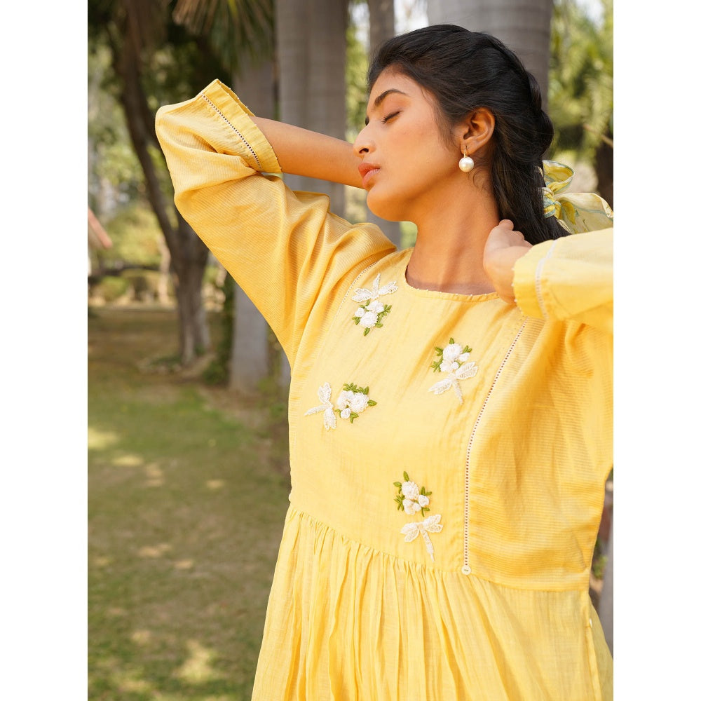 Dhaari by Deepika Handwoven Dress with Butterfly Embroidery with Hand Kantha & Pearl Details