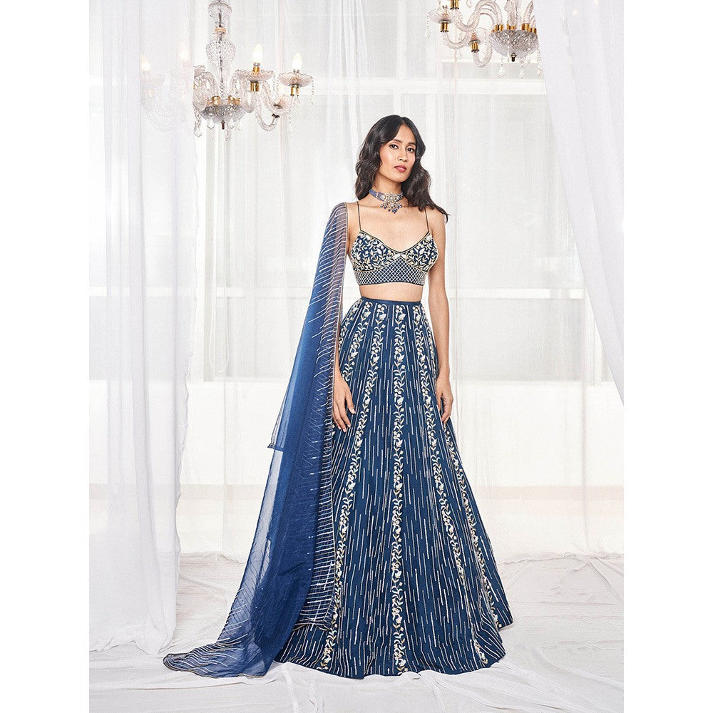 DISHA MUCHHALA Teal Blue Bridal Lehenga with Blouse and Dupatta (Set of 3)