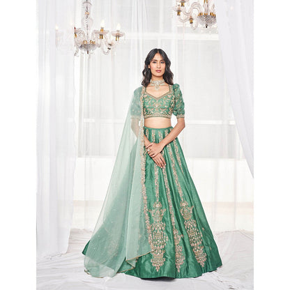 DISHA MUCHHALA Teal Green Bridal Lehenga with Blouse and Dupatta (Set of 3)