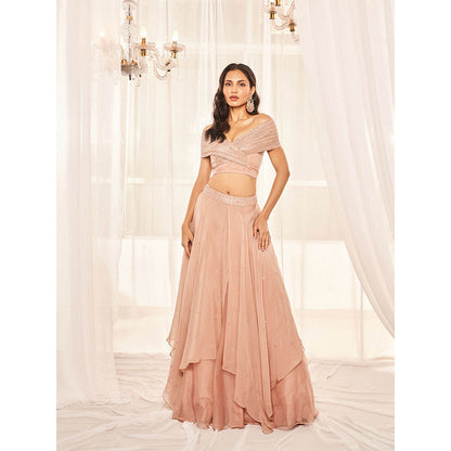 DISHA MUCHHALA Blush Pink Lehenga with Blouse and Dupatta (Set of 3)