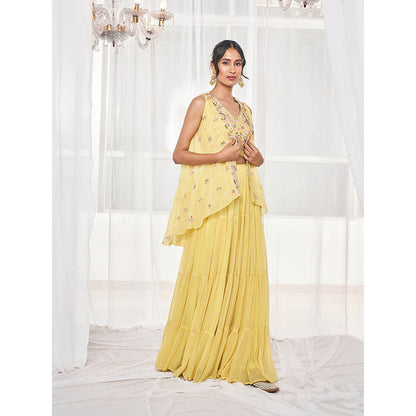 DISHA MUCHHALA Yellow Blouse with Sharara and Jacket (Set of 3)