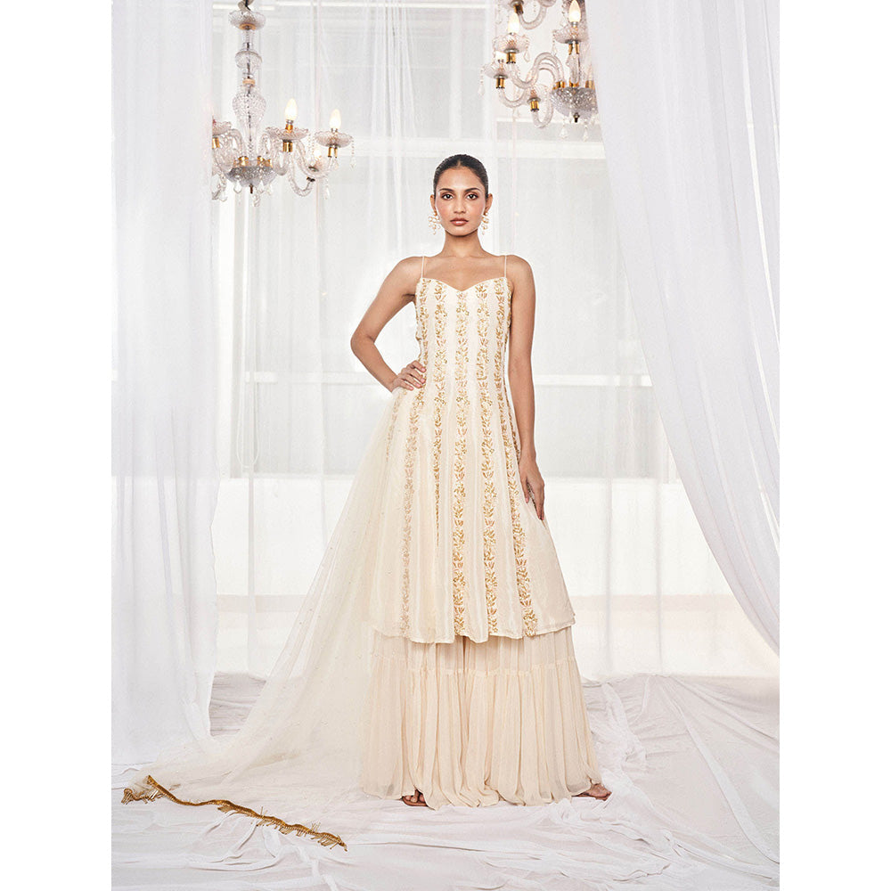 DISHA MUCHHALA Ivory Kalidar Kurta with Sharara and Dupatta (Set of 3)