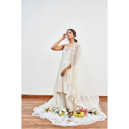 DISHA MUCHHALA Ivory Embellished Kurta with Palazzo and Dupatta (Set of 3)