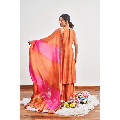 DISHA MUCHHALA Burnt Rust Kalidar Embellished Kurta with Palazzo and Dupatta (Set of 3)