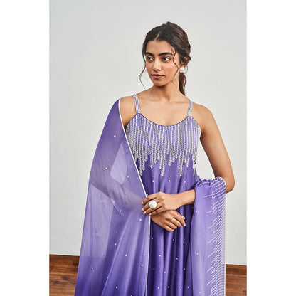 DISHA MUCHHALA Light Purple Kalidar Embellished Kurta with Palazzo and Dupatta (Set of 3)