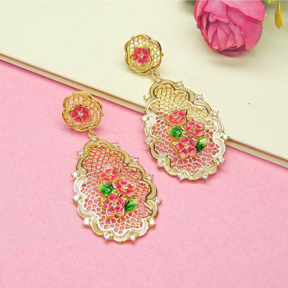 Divino Pink Intricate Blooming Beauty Danglers