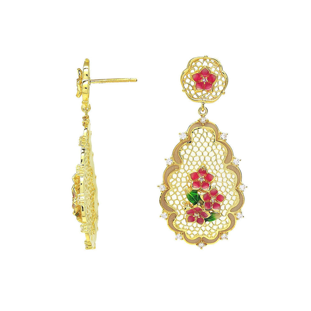 Divino Pink Intricate Blooming Beauty Danglers
