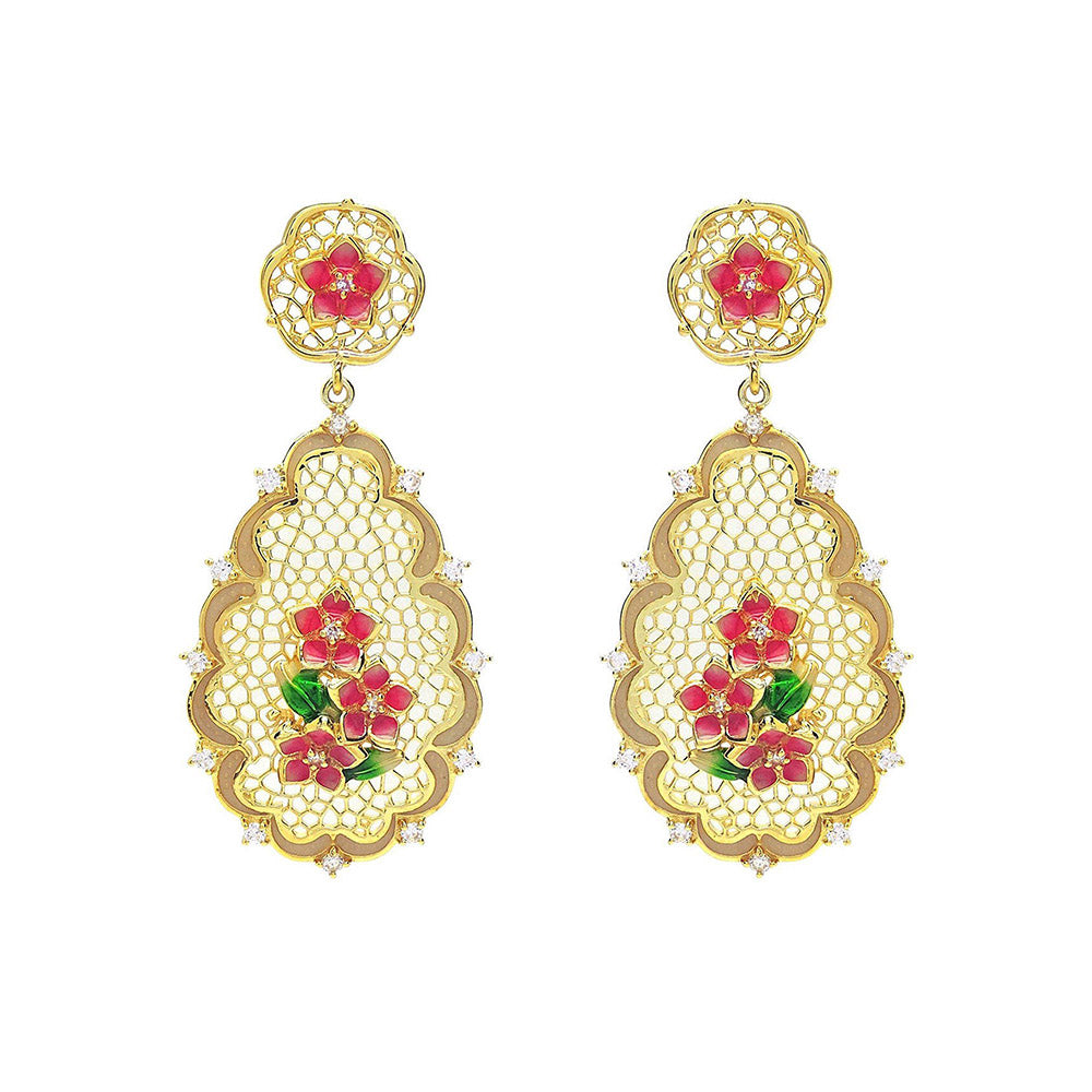Divino Pink Intricate Blooming Beauty Danglers
