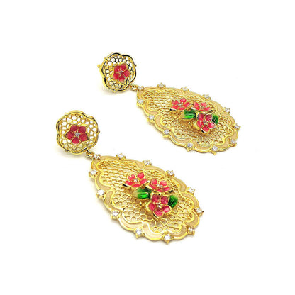 Divino Pink Intricate Blooming Beauty Danglers