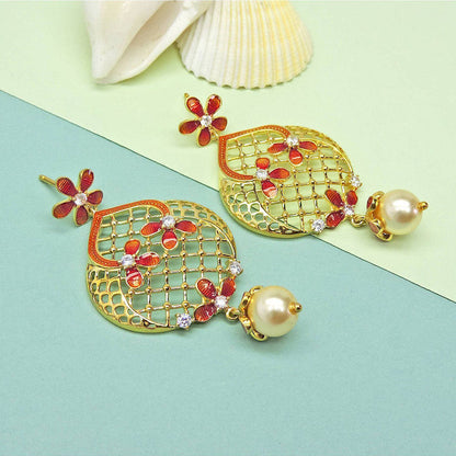 Divino Red Athens Gold Dangler Earrings