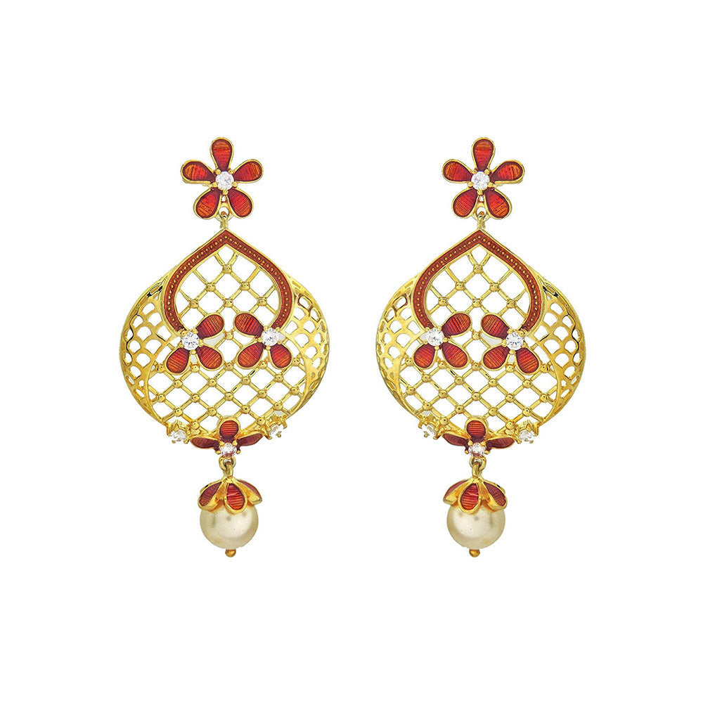 Divino Red Athens Gold Dangler Earrings