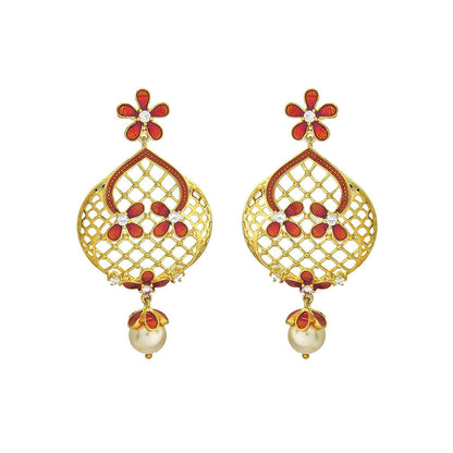 Divino Red Athens Gold Dangler Earrings