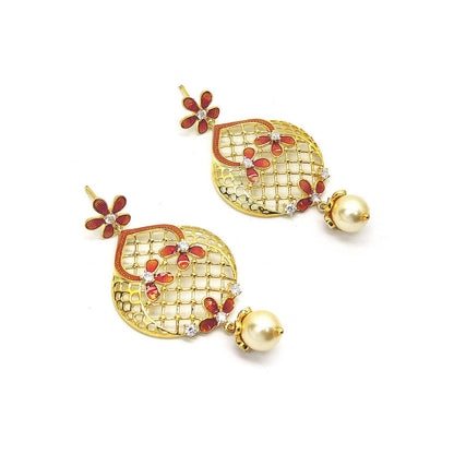 Divino Red Athens Gold Dangler Earrings