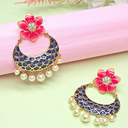 Divino Pink & Blue Floral Harbor Chandbali
