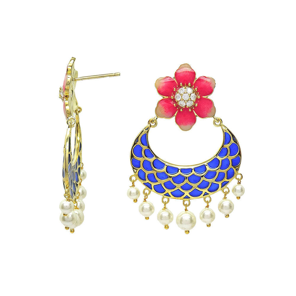 Divino Pink & Blue Floral Harbor Chandbali